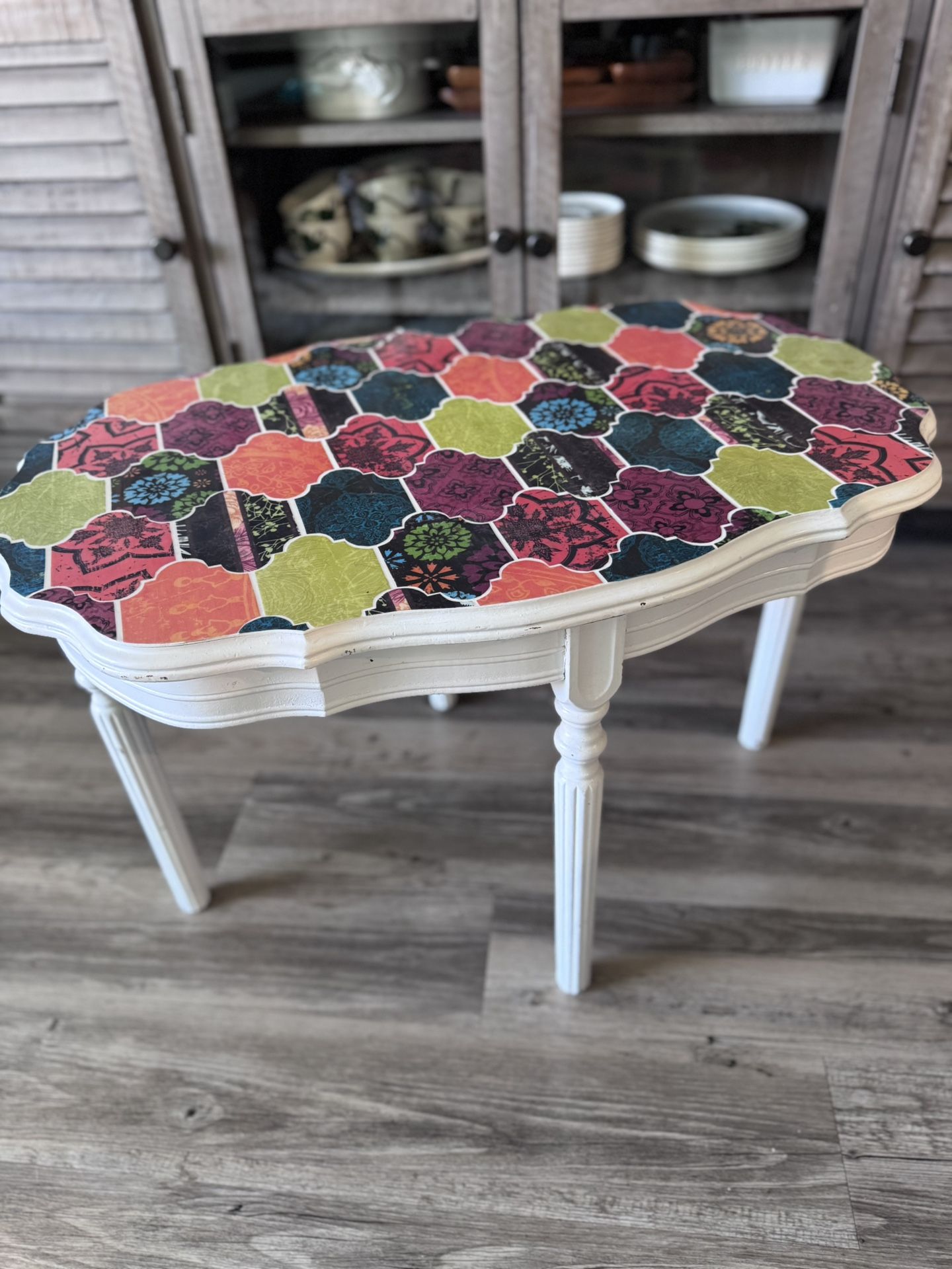 Vintage Wooden Coffee Table – Colorful Boho Design