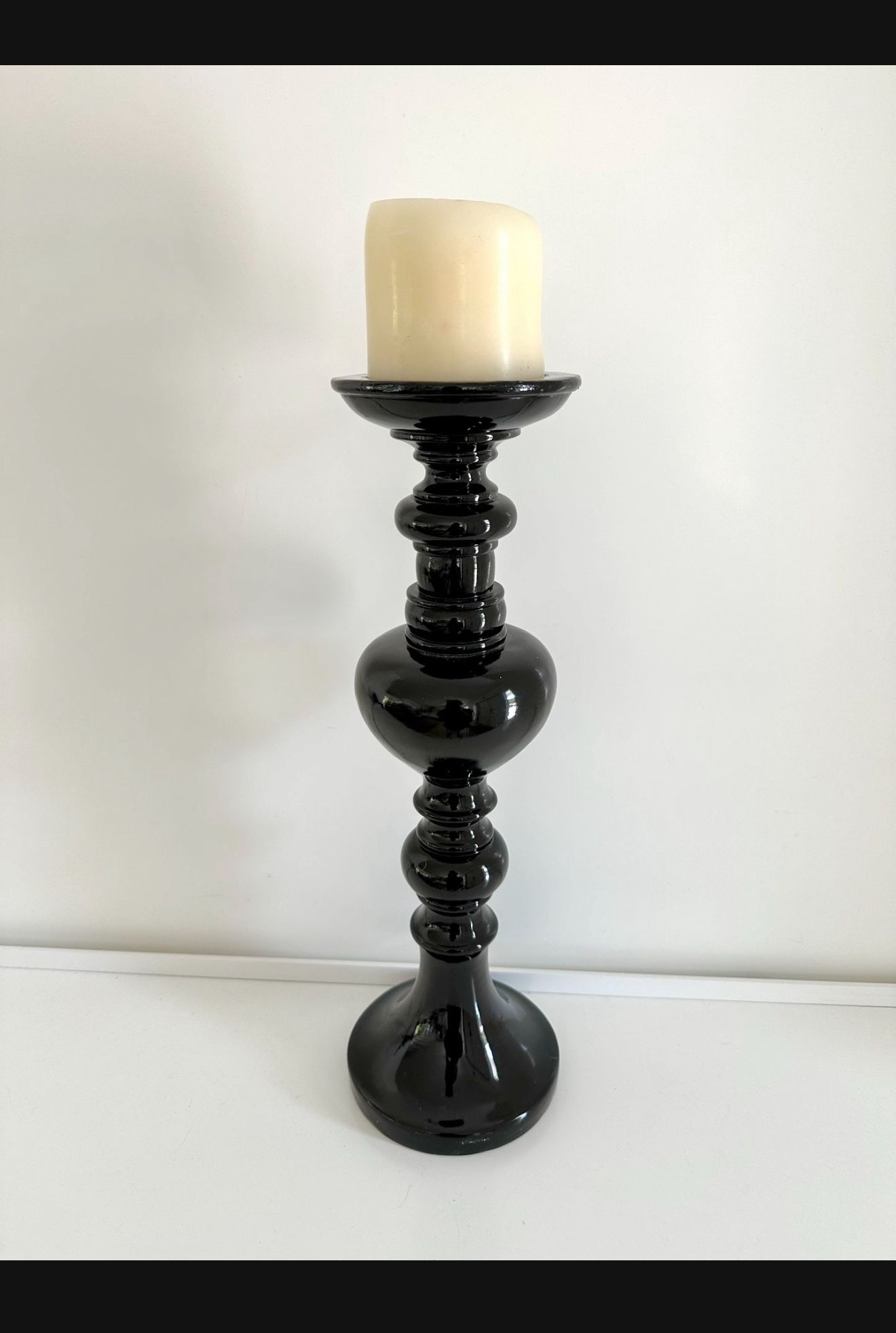 Black Lacquer Finish Candle Holder -16”h 