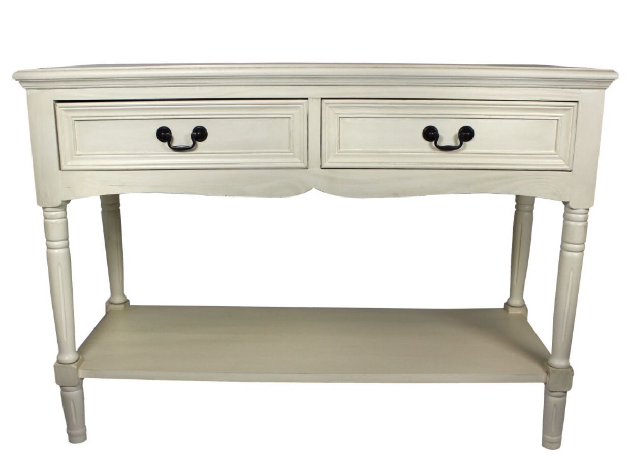 Avila Solid Wood 2-Drawer Console Table, Antiqued White