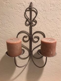 REDECORATING SALE-18” Tall Silver Double Pillar Wall Mounted Candleholder