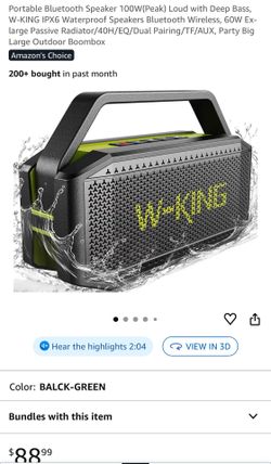 Portable Bluetooth Speaker 100W(Peak) Loud with Deep Bass, W-KING IPX6 Waterproof Speakers Bluetooth Wireless, 60W Ex-large Passive Radiator/40H/EQ/Du