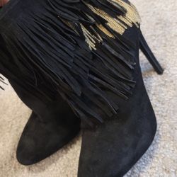 Gianni Bini High Heel Booties Fringe Suede Black Size 8.5