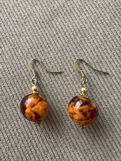 Murano Glass Round Drop Earrings - Amber Color