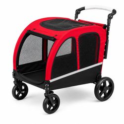 🐾 Pet Stroller Wagon – Red & Black