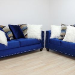 NEW Beautiful Blue Two Piece Sofa Set