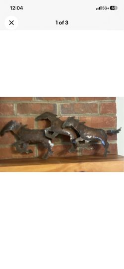 Vintage Solid Brass Running Horses Figurine Western Horse Decor