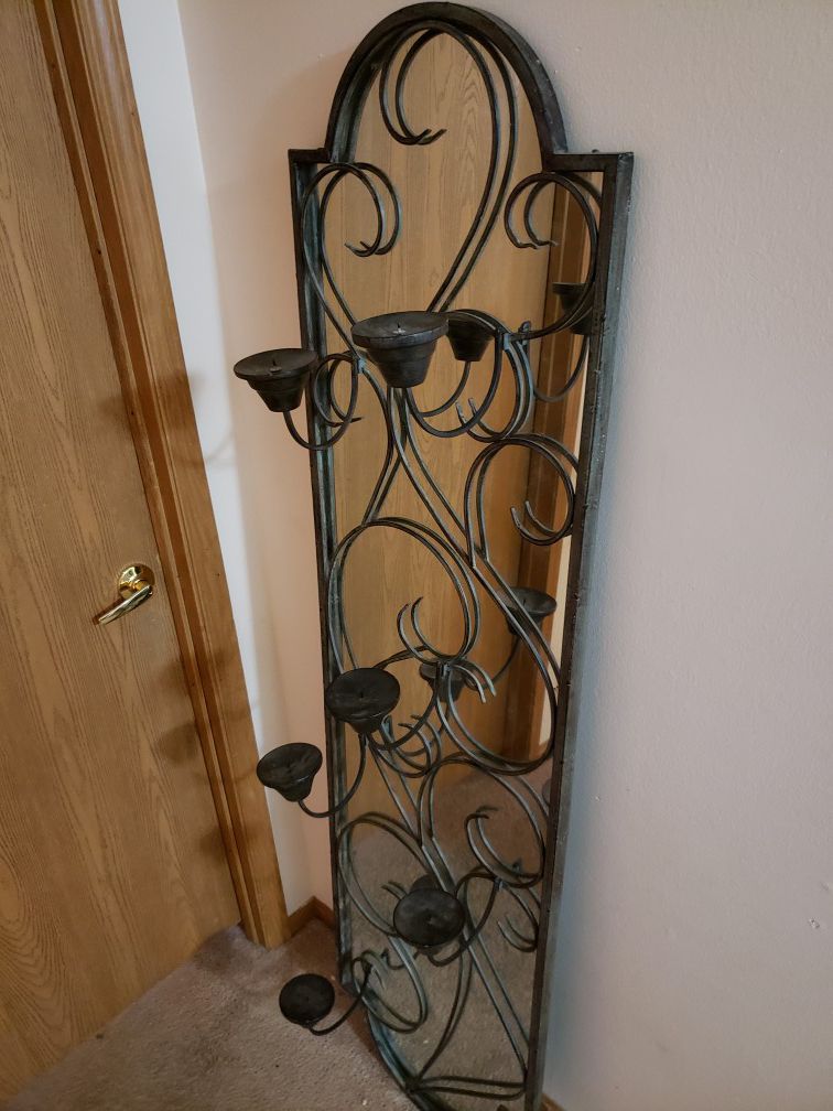 Rustic metal candle holder mirror