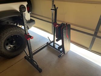 Portable weight bench and weight rack.
