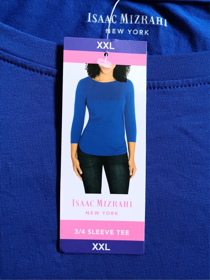 NEW XXL 2X Cobalt Blue Isaac Mizrahi NY 3/4 Sleeve Crewneck