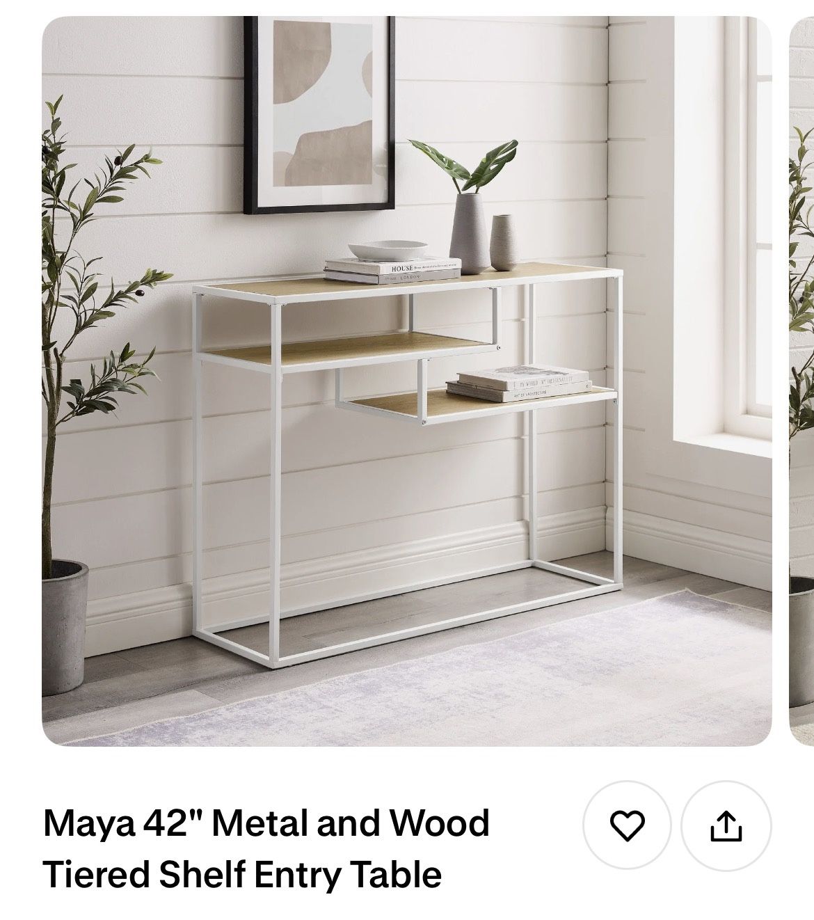 Maya 42" Metal and Wood Tiered Shelf Entry Table