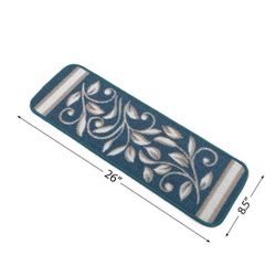 Diego Blue 8.5 in. x 26 in. Floral Non-Slip Stair Tread Cover