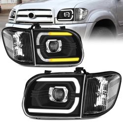 500% Brighter LED SEQ DRL Projector Headlight Assembly Fit For 2005 2006 Toyota Tundra Head Lamps 2005-2007 Sequoia Pickup Double/Crew Cab