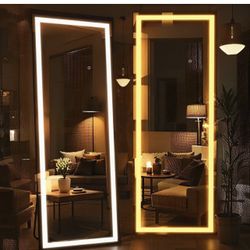 White 27in. W x 75 in. H Rectangle Aluminum Full Length Mirror with Lights 