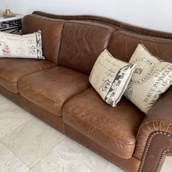 Three Seater Tan Brown Leather Sofa 