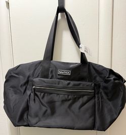 NWT Nautica Black Nylon Duffel Bag with Front Zip Pocket