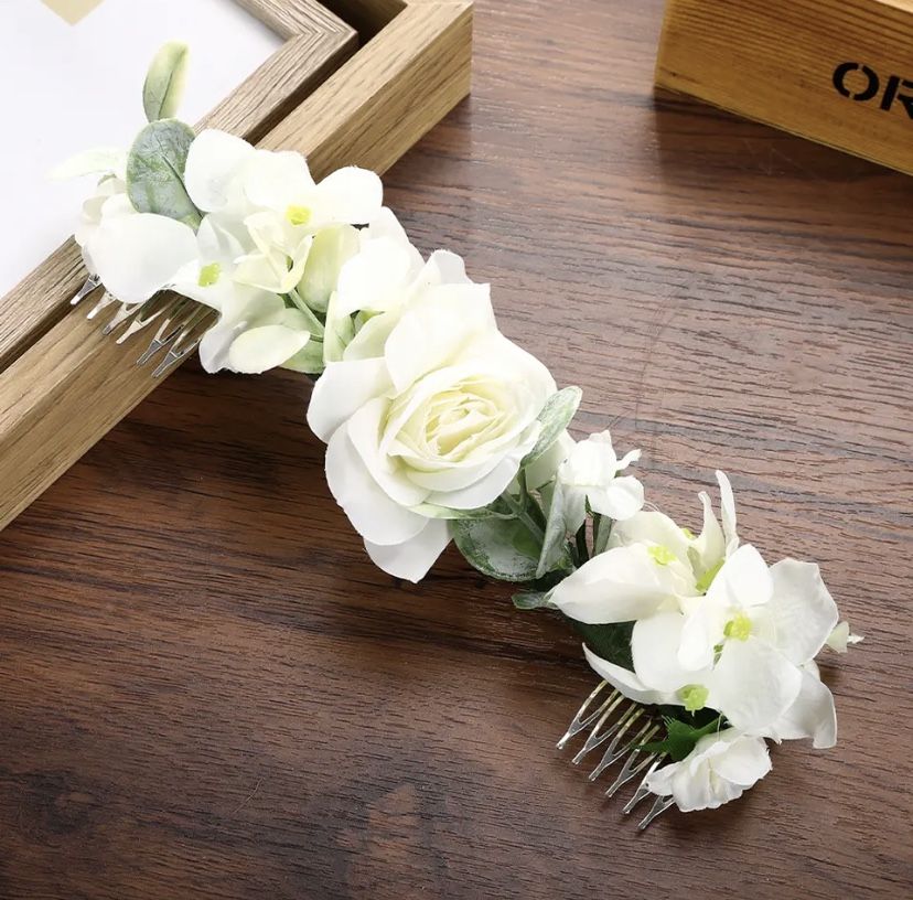Haimeikang Flower Long Hair Comb Bridesmaid Floral Hair Clip Bridal Hairpin Rustic Wedding Women Bride Rose Hair Accessorie Boho   Message me if you a