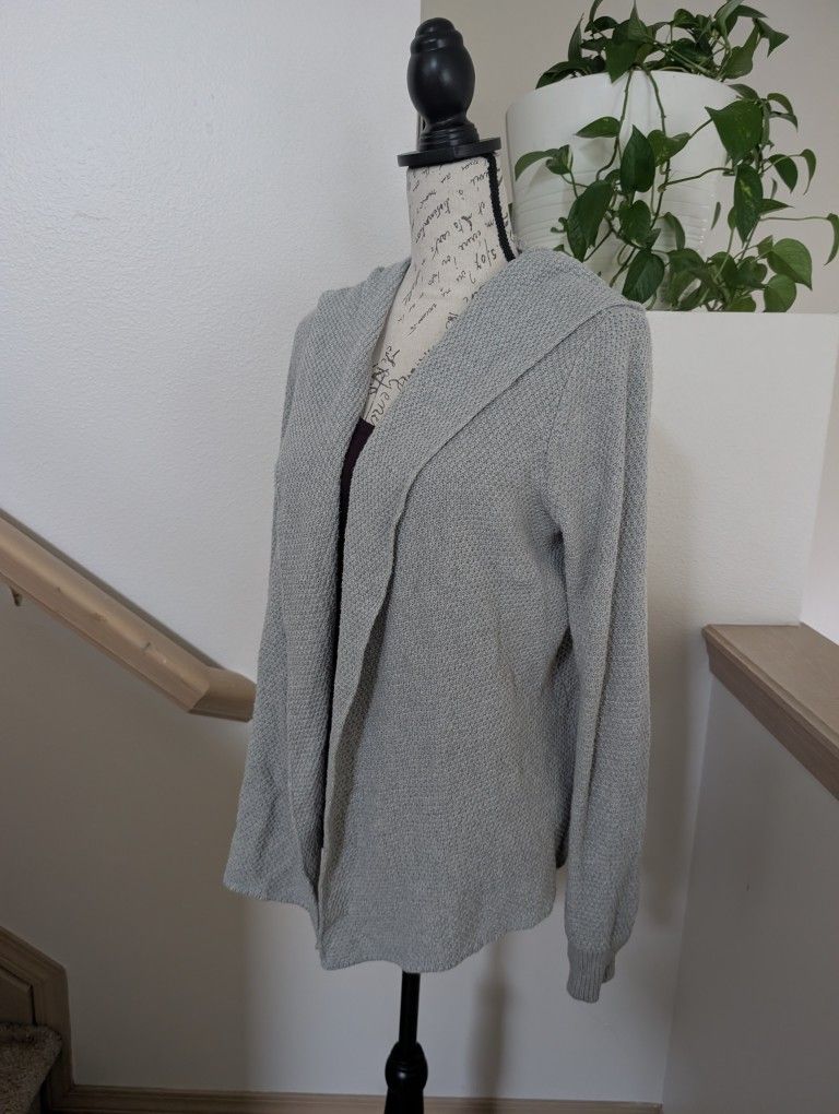 GapBody Women's Knit Open Front Cardigan Robe with Hood - Medium, Light Gray