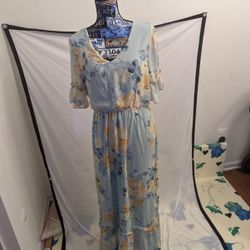 Silky Maxi Dress With Butterfly Short Sleeves