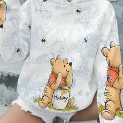 Winnie the Pooh Hoodie - Cute Sweater with Pooh Bear, Long Sleeve Pullover Hoodie, Cozy Fall/Winter Sweatshirt for Women & Disney Fans 