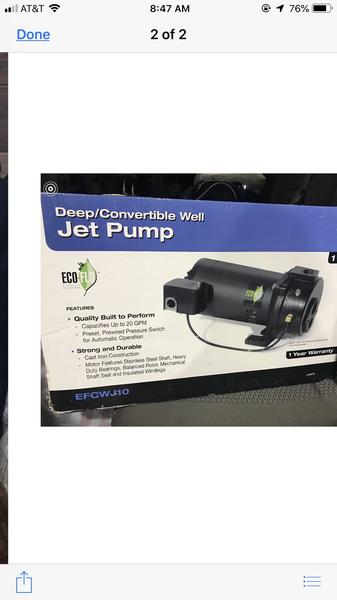 Deep/Convertible well jet pump Brand new