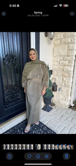 Green ruched modest dress