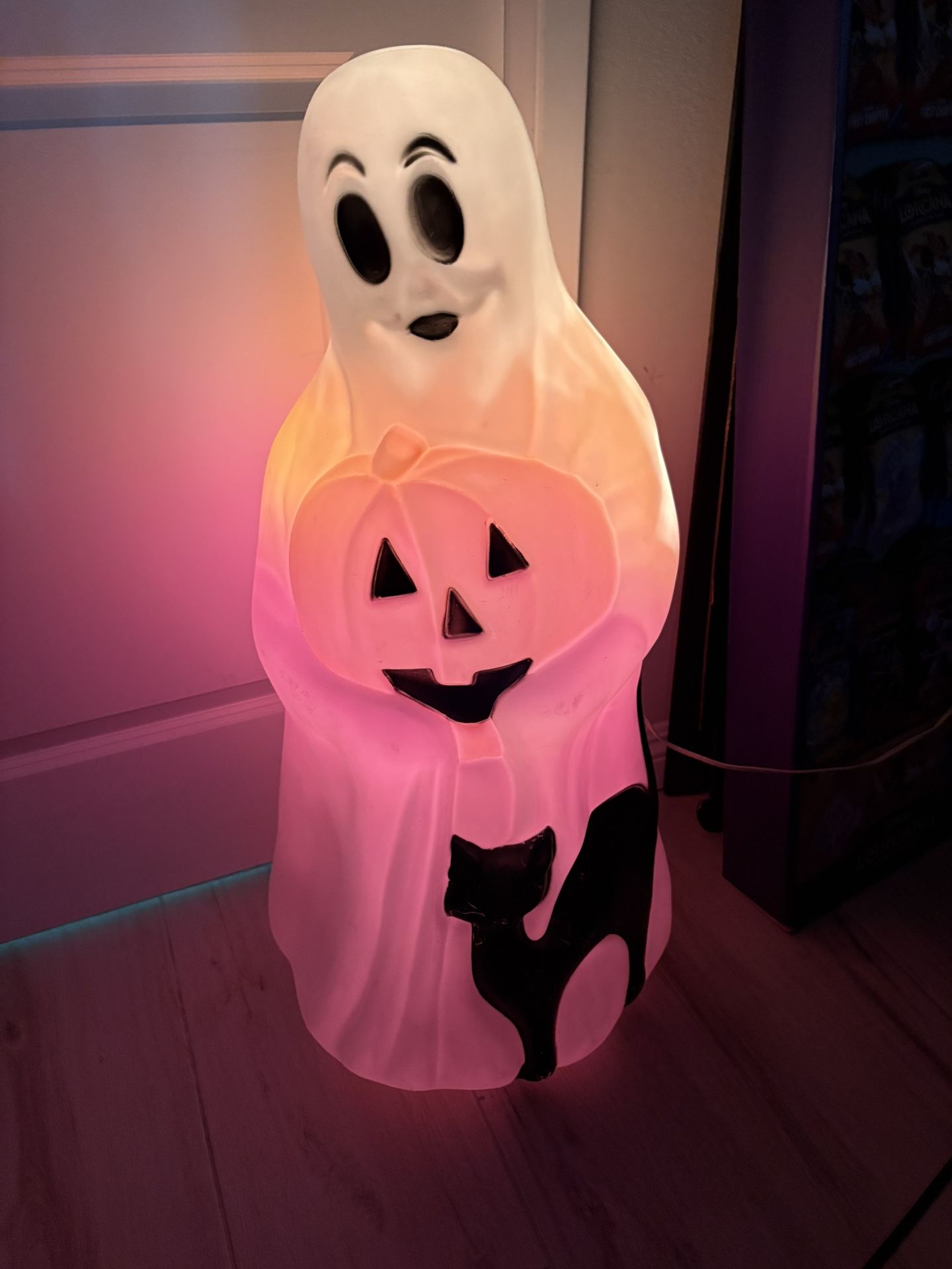 B. Vintage 34" Empire Halloween Blow Mold Ghost Black Cat Pumpkin Yard Decor