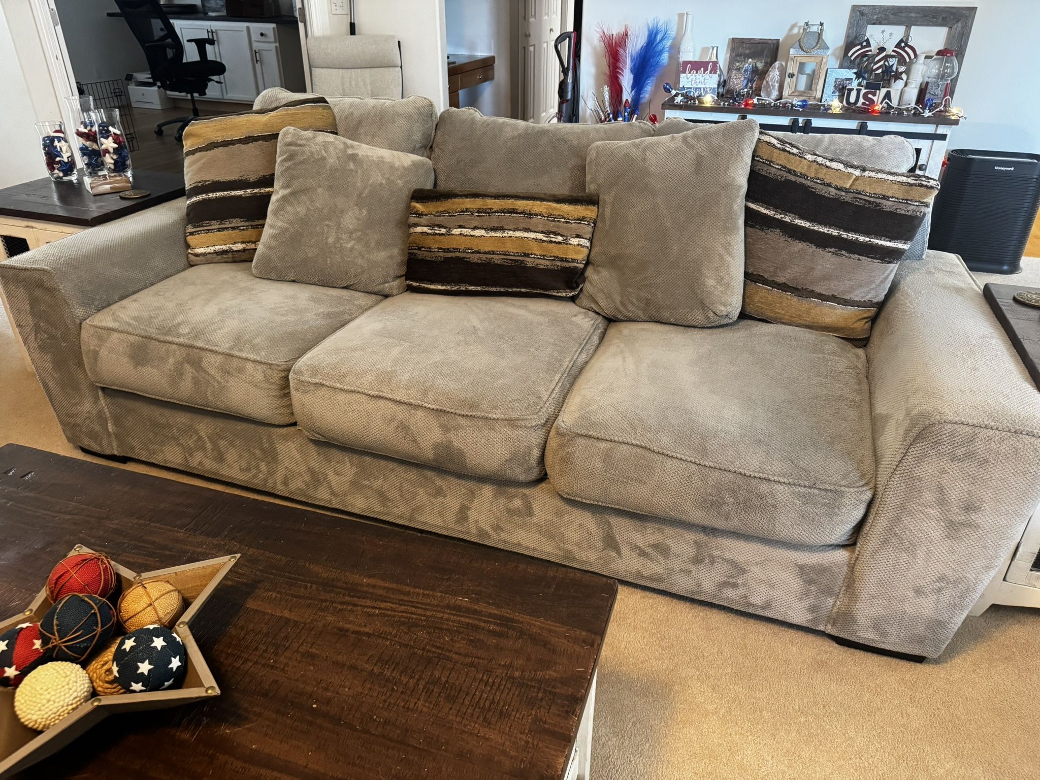 Beautiful 2-year old Living Room Set (Sofa, TWO Loveseats & Large Matching Ottoman)