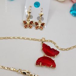 Butterflies Beautiful Set Chain With Earrings Gold-plated 