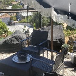 Wicker Set Large Ottoman Table 