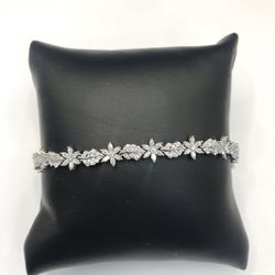 925 Sterling Silver 13.00CT MOISSANITE Floral Tennis Bracelet Size 7”