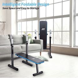 Weight Bench with Barbell Rack Folding, Weight Lifting Bench with Dip Station for Home Gym, Strength Training Multiuse Workout Bench