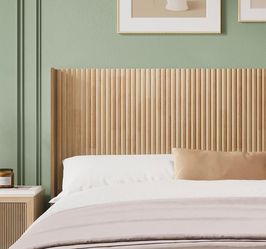 Wood Headboard Queen Size, 64.6" Wide Wooden Queen Headboard Only, Modern Farmhouse Headboards, Wall Mounted Fluted Panel, Wingback Boho Headboards, N