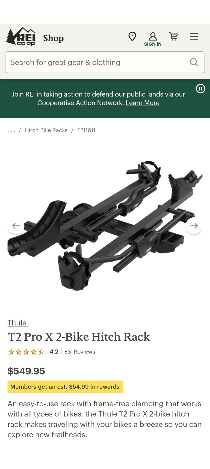 Thule Bike Rack for 2 Bikes