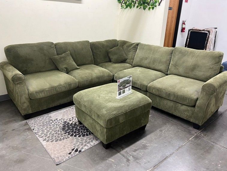 Black friday corduroy sectional sofa with ottoman