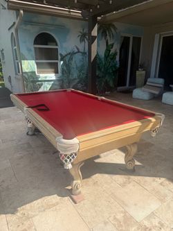 Wooden Pool Table with Red Felt