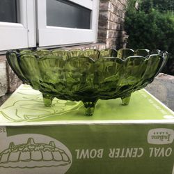 Vintage 1960’s Gorgeous Olive Lead-Glass Serving Bowl