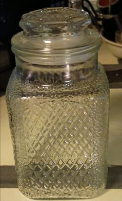Vintage Square Glass Kitchen Canister / Cookie Jar W/ Starburst Lid