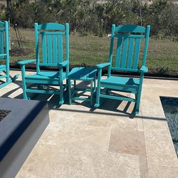 Teal Polywood rocking chair set with table