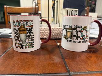 Coffee Themed Ceramic Mugs Set of 2