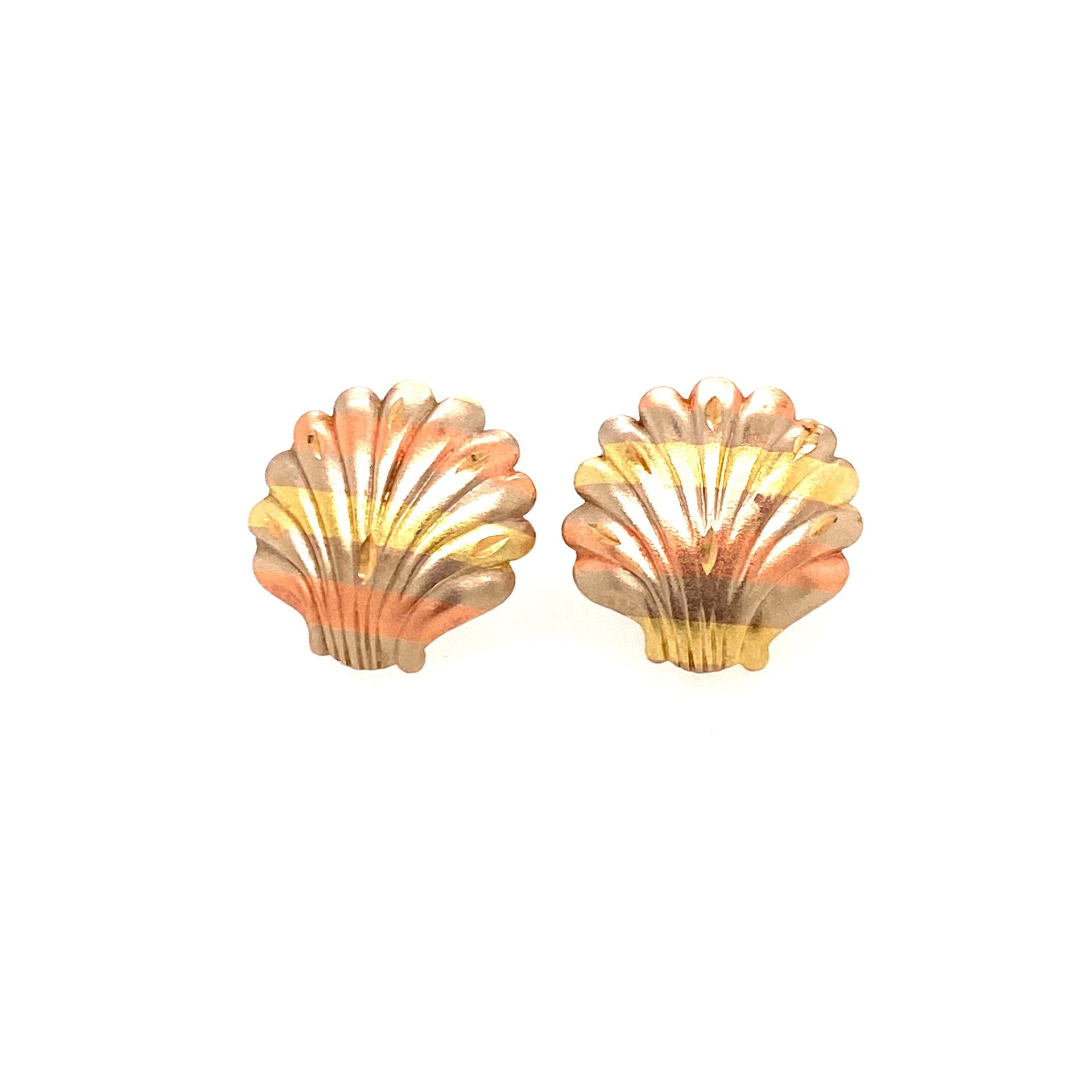 14k Tricolor Gold Shell Earrings