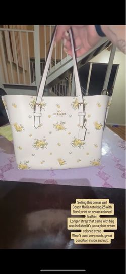 Coach mollie tote bag creme color with floral print
