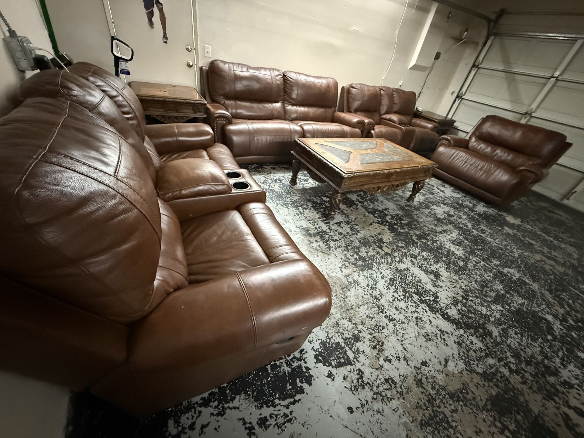 Reclining Leather Couches With Coffee Table And 2 End Tables