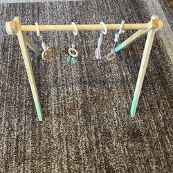 Wood Play Gym For Babies - Hanging Toys Are Brand New 