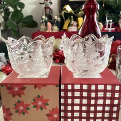 Set Of Two Mikasa Christmas Chrystal Candle holder Tealight 