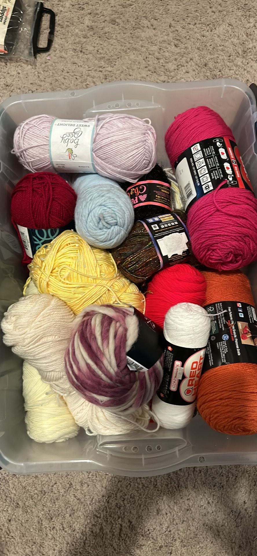 Tub Filled With A Lot Of New Yarn 