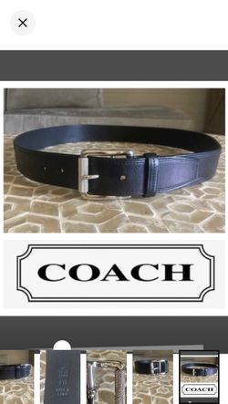 Coach Men’s Black Leather Belt – Silver Square Buckle – 38 in / 95 cm