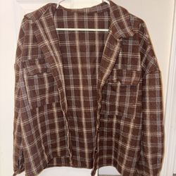 Shein Brown Plaid Flannel  