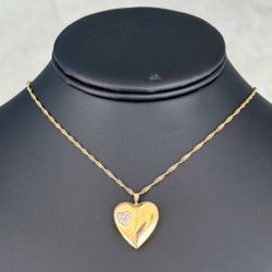 Jewelry 14k yellow gold natural diamond stone 0.20CTW. Heart necklace chain 19.50" 1.00mm width