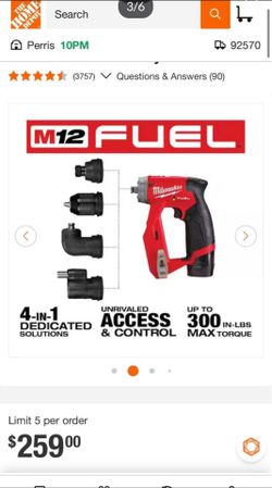 MILWAUKEE M12 FUEL 12V Lithium-Ion Brushless Cordless 4-in-1 Installation 3/8 in. Drill Driver with 4 Heads! Tools Includes One Battery; Homeowner