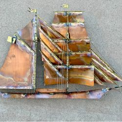 Curtis Jeré Sailboat Copper & Brass Wall Sculpture